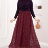 Lined Tulle Skirt with Velvet Print Burgundy