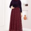 Lined Tulle Skirt with Velvet Print Burgundy - الصورة 3
