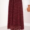 Lined Tulle Skirt with Velvet Print Burgundy - الصورة 2