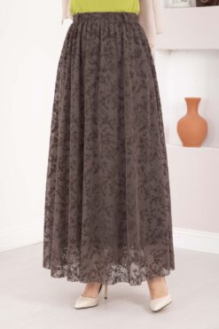 Alternative view of Lined Tulle Skirt with Velvet Print Brown