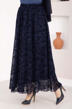 Alternative view of Lined Tulle Skirt with Velvet Print Navy Blue