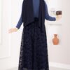 Lined Tulle Skirt with Velvet Print Navy Blue - Image 4
