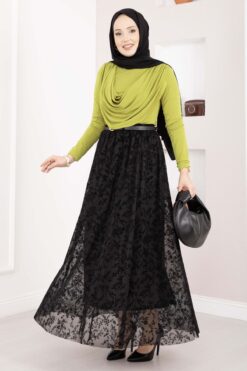 Lined Tulle Skirt with Velvet Print Black