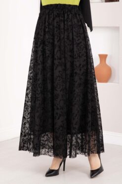 Alternative view of Lined Tulle Skirt with Velvet Print Black
