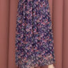 Floral Print Elastic Waist Chiffon Tulle Skirt with Hem Edge Navy Blue – Image 2