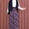 Floral Print Elastic Waist Chiffon Tulle Skirt with Hem Edge Navy Blue – Image 5