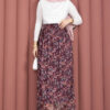 ⁦Floral Print Elastic Waist Chiffon Tulle Skirt with Hem Edge Plum⁩ - الصورة ⁦4⁩