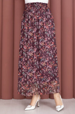 Alternative view of Floral Print Elastic Waist Chiffon Tulle Skirt with Hem Edge Plum