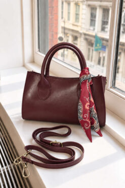 Strap-Handled Bag with Scarf Detail Burgundy