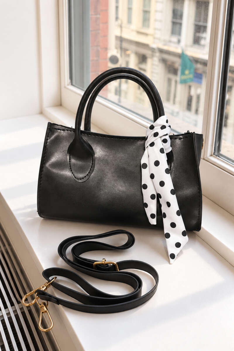 Strap-Handled Bag with Scarf Detail Black