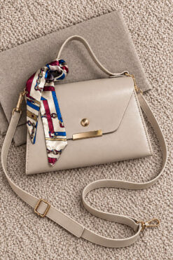 Scarf-Accented Box Bag Beige