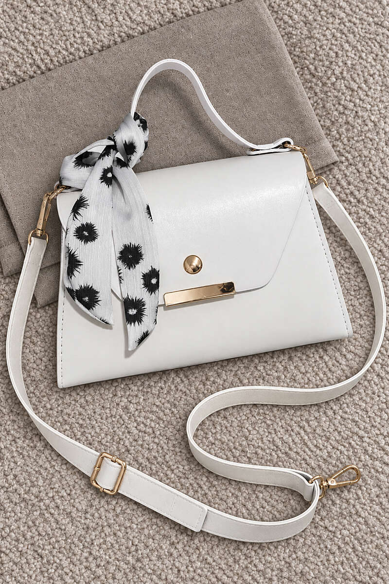 Scarf-Accented Box Bag White