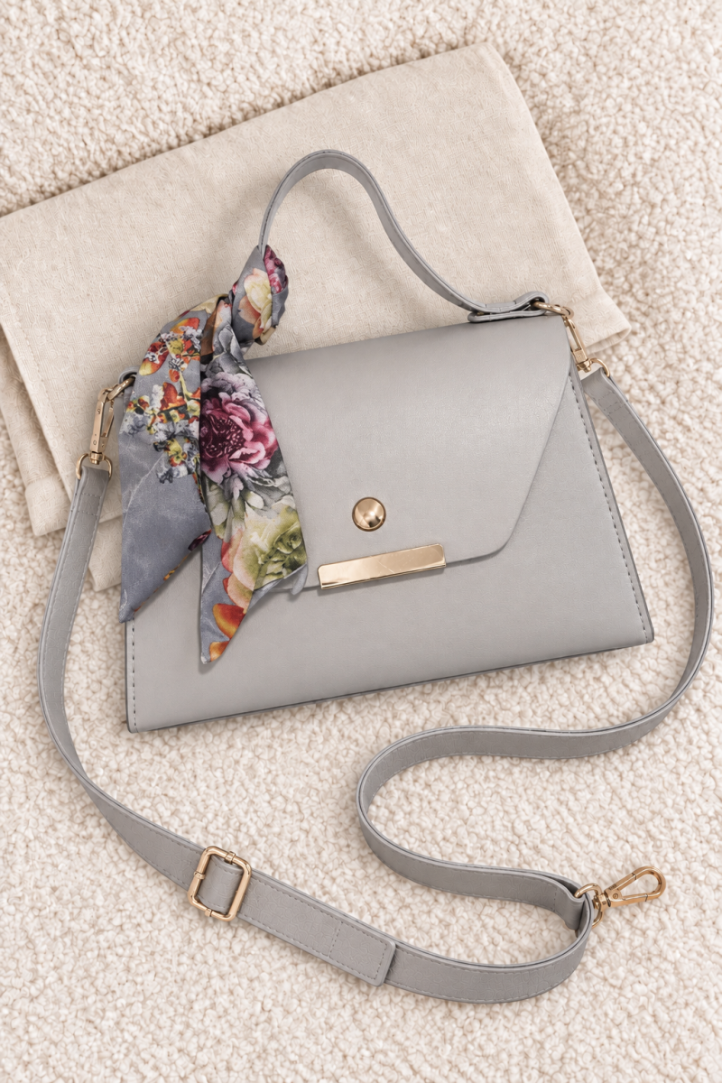 Scarf-Accented Box Bag Grey