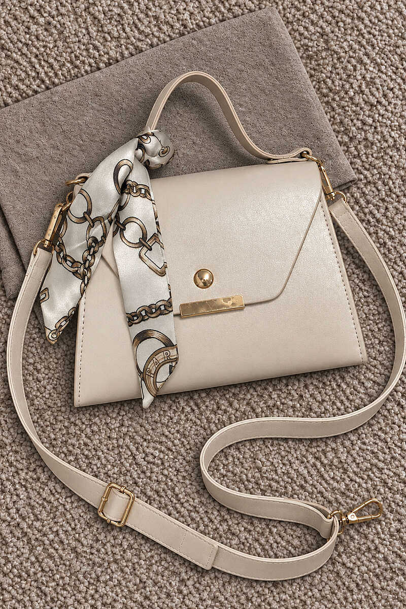 Scarf-Accented Box Bag Cream