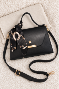 Scarf-Accented Box Bag Black