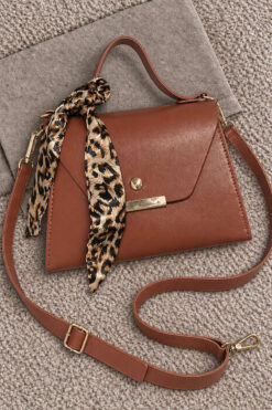Scarf-Accented Box Bag Tan