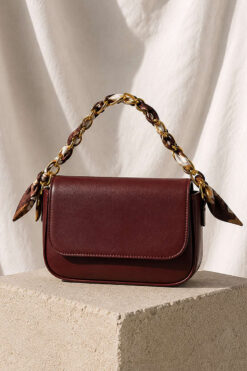 Rectangular Bag with Scarf and Chain Detail Burgundy