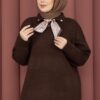 Polo Neck Knit Sweater with Scarf Detail Brown – Image 2
