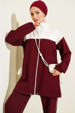 Alternative view of Embroidered Two-Piece Set with Cuffed Ankles Burgundy