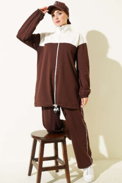 Embroidered Two-Piece Set with Cuffed Ankles Brown