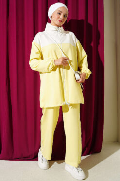 Embroidered Two-Piece Set with Cuffed Ankles Yellow