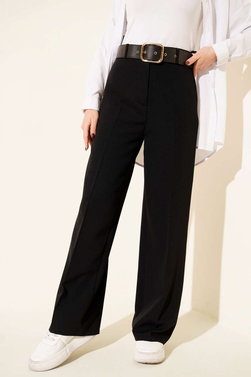 Wide Belted Loose Pants Black