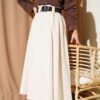 Wide Belted Pleated Tencel Skirt Beige