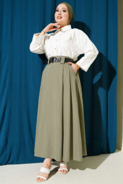 Alternative view of Wide Belted Pleated Tencel Skirt Hazel
