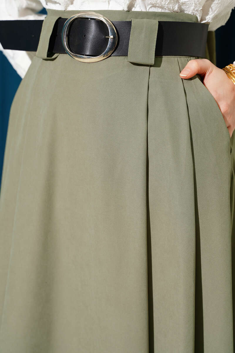 Wide Belted Pleated Tencel Skirt Hazel – Bild 4