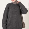 Wide-Sleeve Rib-Knitted Top Smoke