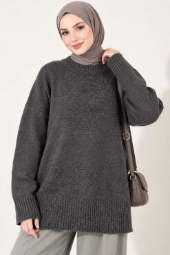 Wide-Sleeve Rib-Knitted Top Smoke