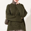 Wide-Sleeve Rib-Knitted Top Khaki
