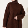 Wide-Sleeve Rib-Knitted Top Brown