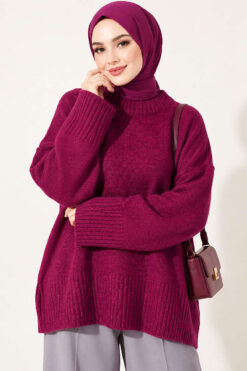 Wide-Sleeve Rib-Knitted Top Magenta
