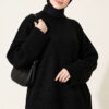 Wide-Sleeve Rib-Knitted Top Black