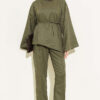 Wide-Sleeve French Terry Two-Piece Set with Belt Khaki