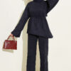 Wide-Sleeve French Terry Two-Piece Set with Belt Navy Blue