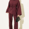 Wide-Sleeve French Terry Two-Piece Set with Belt Plum