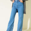 Wide-Leg Buttoned Denim Trousers Light Blue