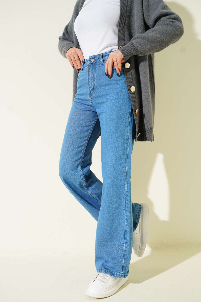Wide-Leg Buttoned Denim Trousers Light Blue - immagine 2