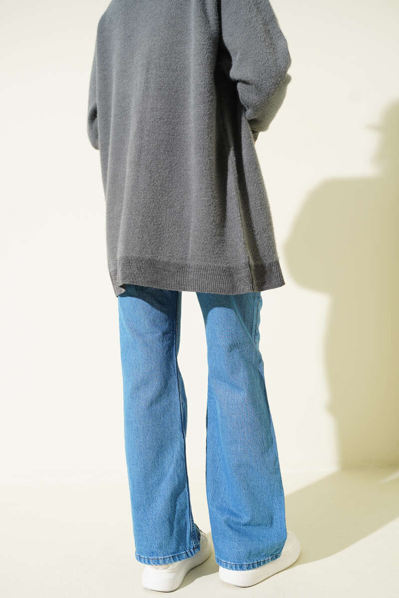 Wide-Leg Buttoned Denim Trousers Light Blue - immagine 3