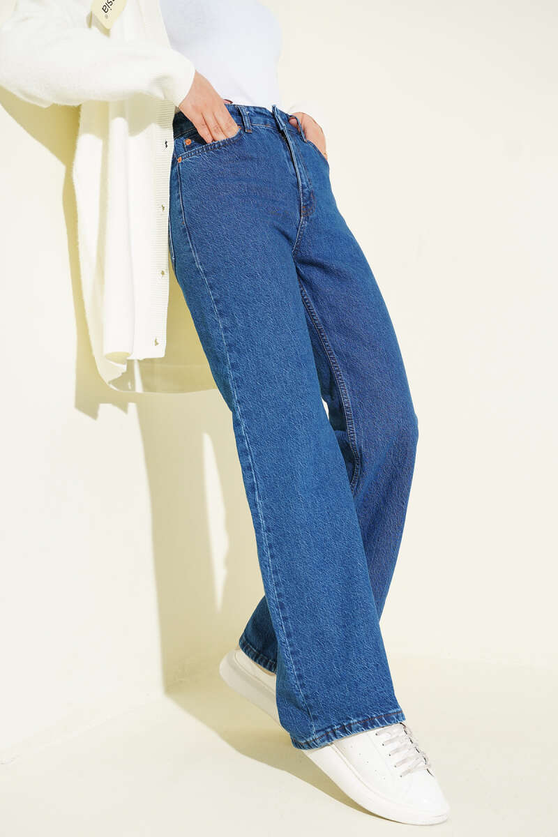 Wide-Leg Buttoned Denim Trousers Light Blue - immagine 5