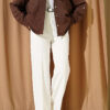 Wide Leg Belted Button Pants Ecru