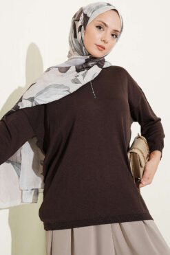 Loose-Collared Knitted Tunic Brown