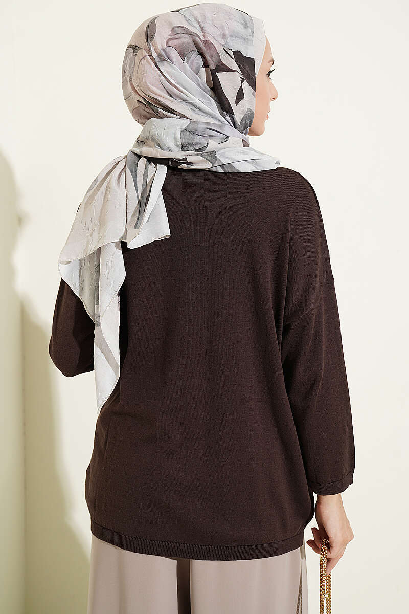 Loose-Collared Knitted Tunic Brown - Imagen 3