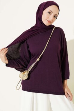 Loose-Collared Knitted Tunic Purple