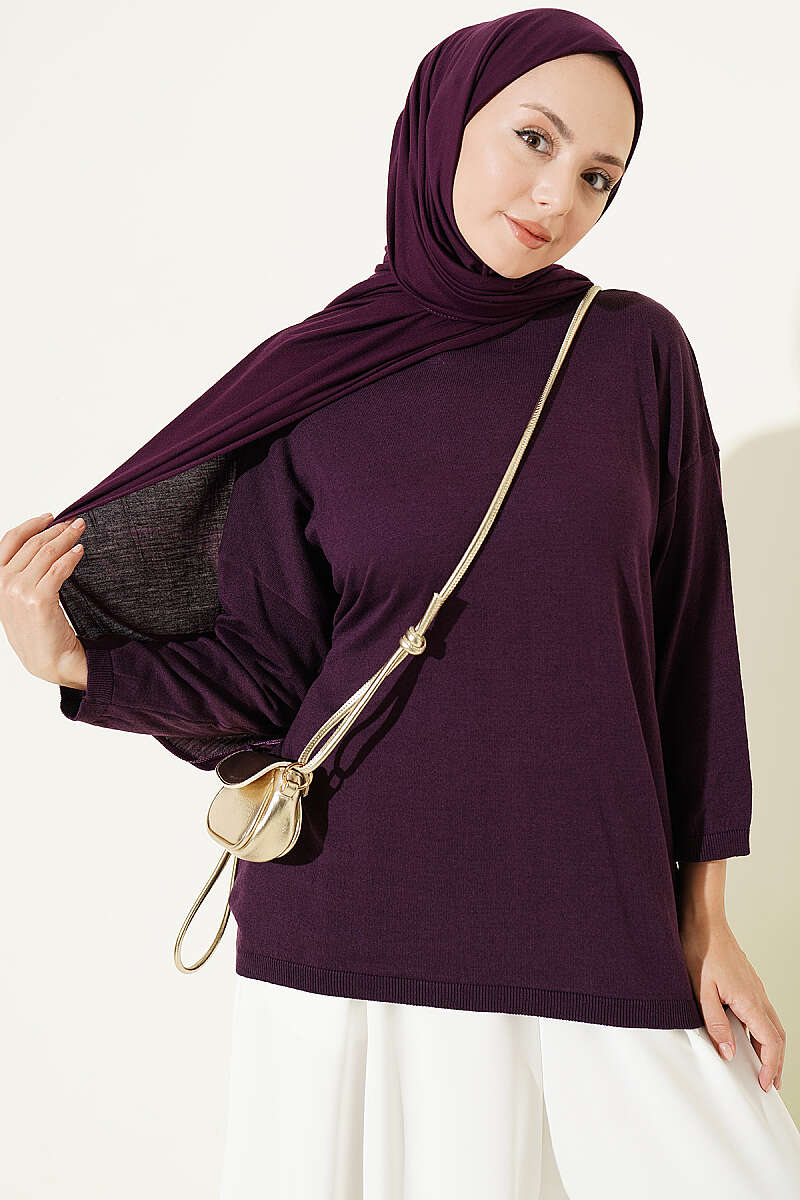 Loose-Collared Knitted Tunic Purple