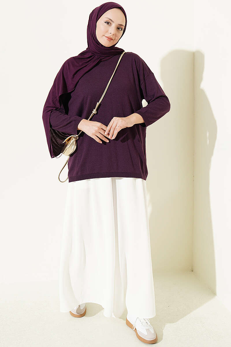 Loose-Collared Knitted Tunic Purple - Imagen 2