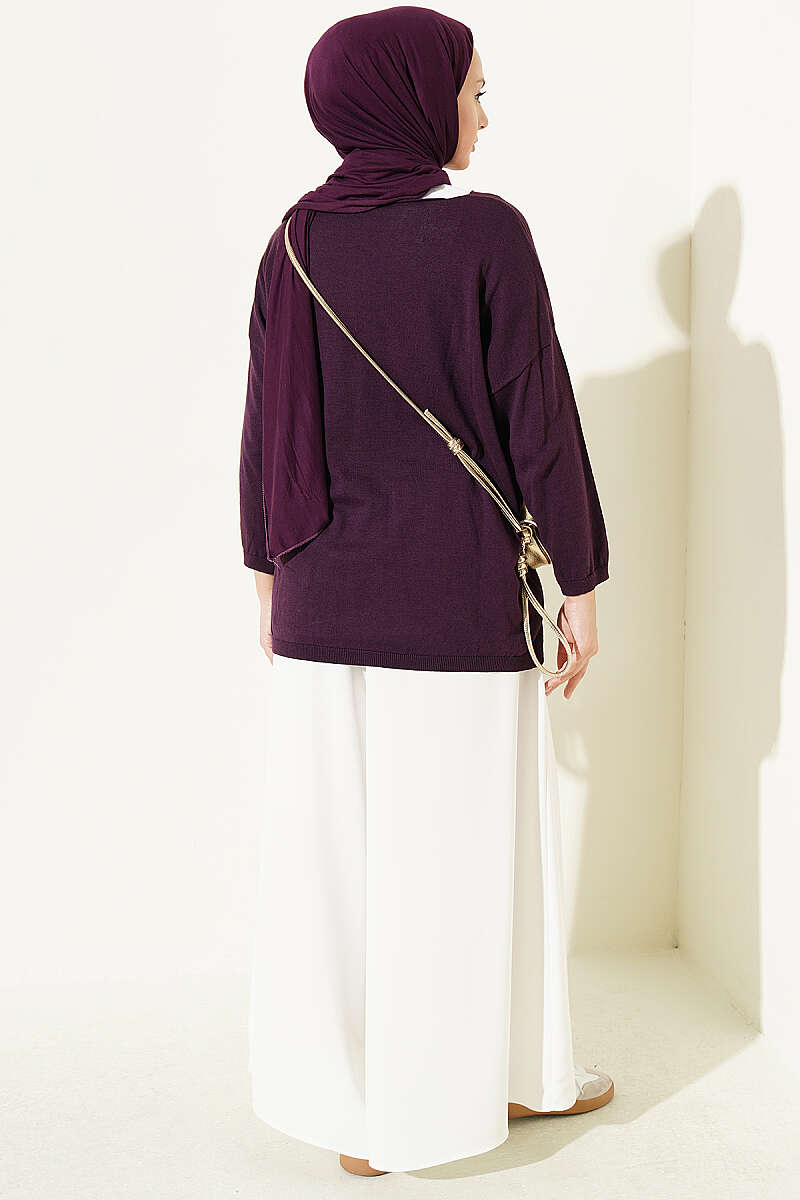 Loose-Collared Knitted Tunic Purple - Imagen 3