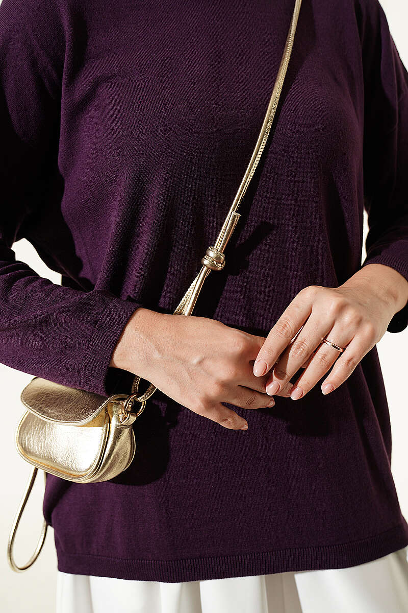 Loose-Collared Knitted Tunic Purple - Imagen 4